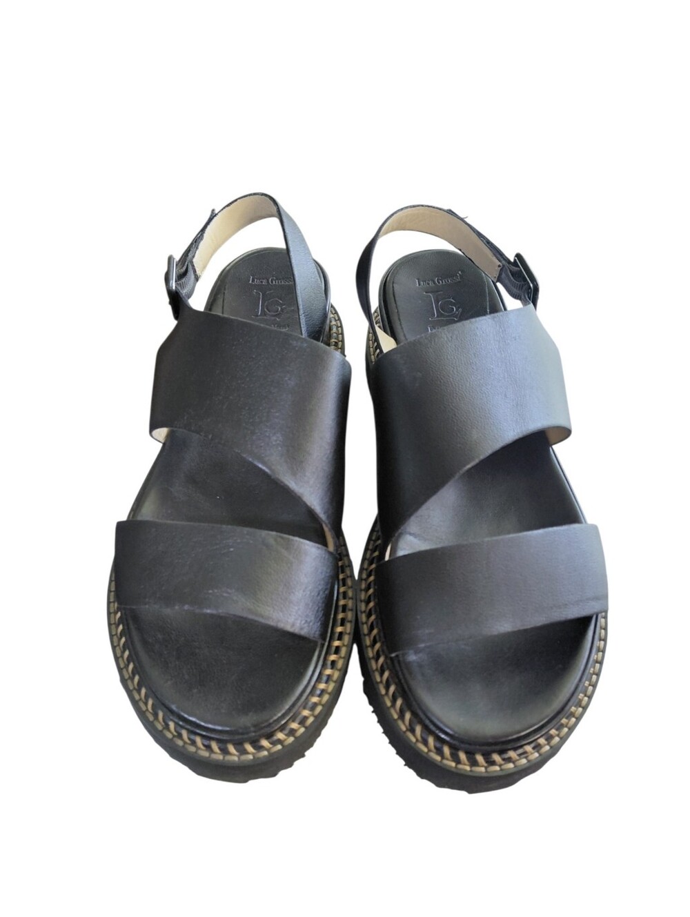 Women's Black Platform Slingback Sandals with Chunky Lug Sole Size 7-8 - Picture 2 of 12